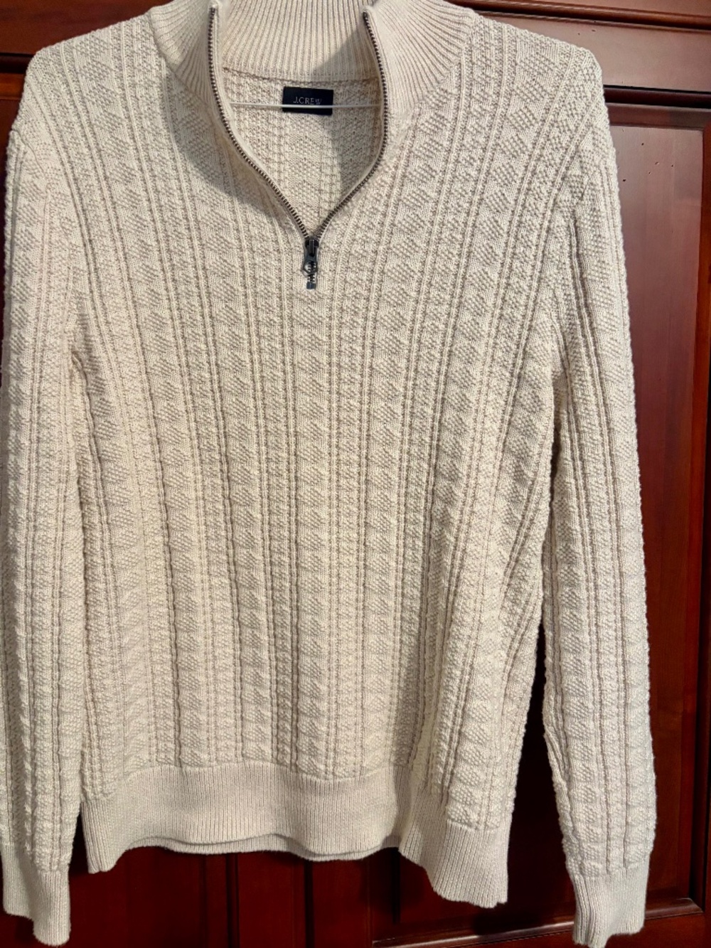J Crew Mens Quarter Zip Knit Cream Sweater Medium
